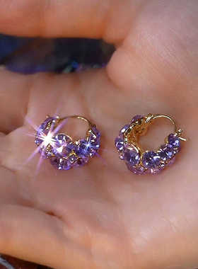 紫色C型提篮耳扣简约小巧轻奢高级感小众设计耳环气质百搭耳饰女