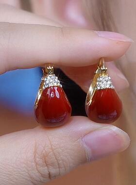 复古港风红色滴釉摇篮耳环轻奢高级感耳坠百搭气质秋冬新款耳饰女