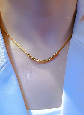 港式复古风金色碎银子几何项链女