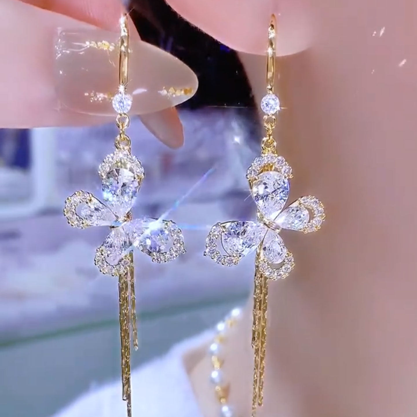 金色锆石蝴蝶流苏耳环气质百搭长款轻奢耳饰2026新款爆款显瘦耳钩,饰品/流行首饰/时尚饰品新,耳环,淘宝优惠券,粉丝福利购,淘宝优惠卷