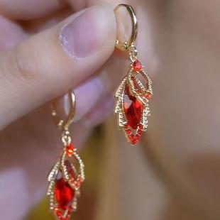 2025年新款满钻双层叶子镂空耳扣复古精致百搭耳坠气质流行耳饰女