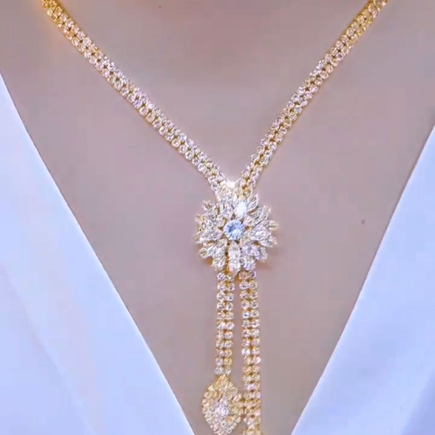 璀璨满钻雪花吊坠项链双层链条女