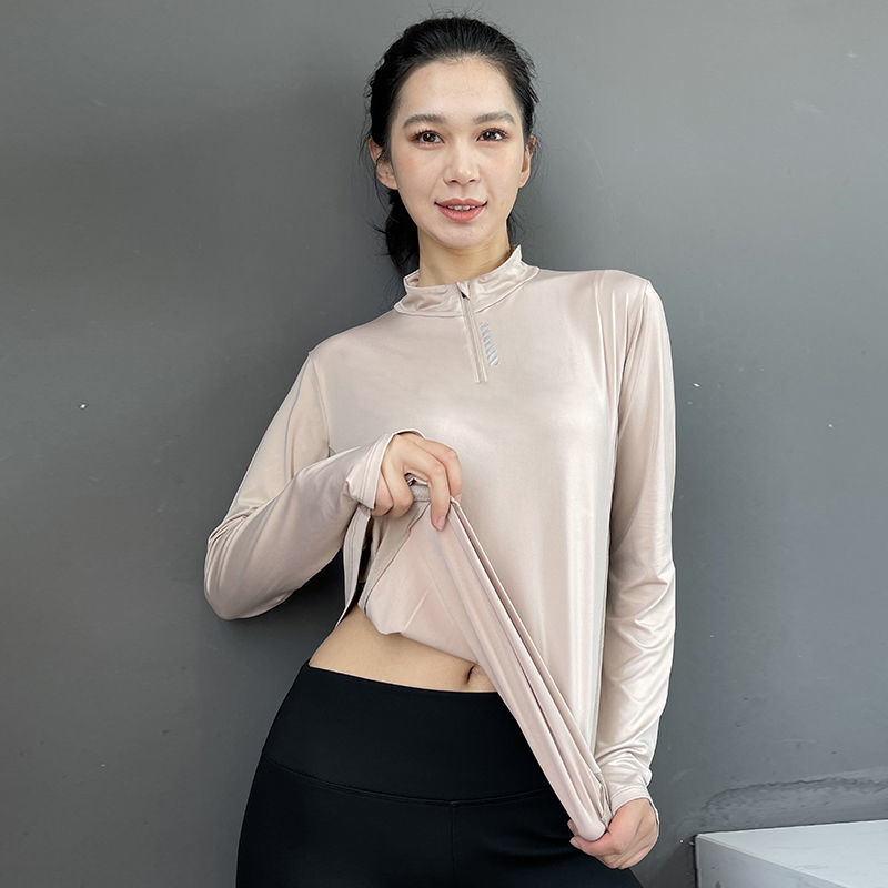 半截手套运动体桖女春薄款大码长袖健身速干拇指洞外衣护指瑜伽服