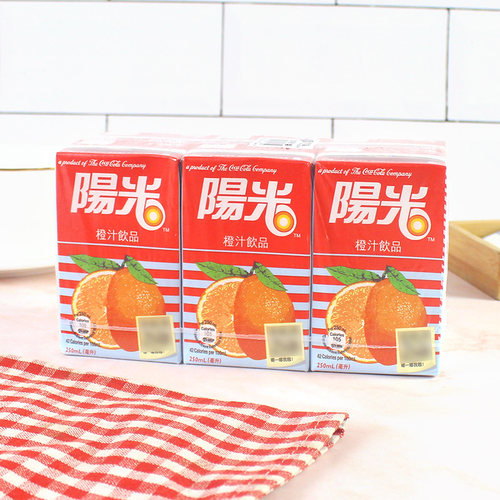 香港进口 阳光橙汁饮料夏日酸甜橙子水果味休闲网红饮品250ml*6盒