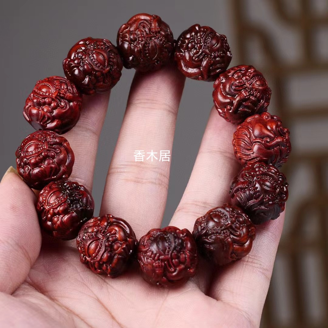 小叶紫檀手串保真招财佛珠貔貅手串男女手链文玩雕刻手串送礼收藏