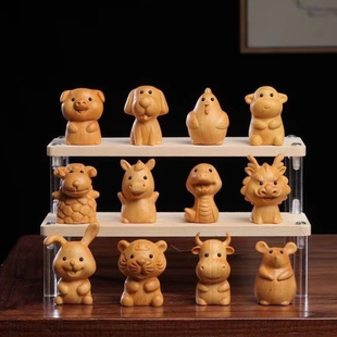 黄金檀木雕刻十二生肖汽车摆件属相鼠牛虎兔龙蛇马羊猴鸡狗猪把件