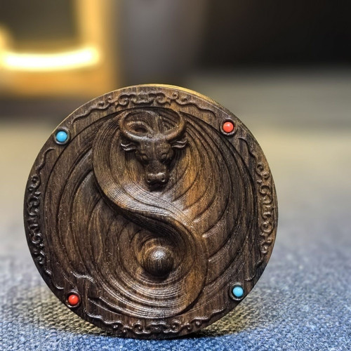 天然沉香牛转乾坤八卦天然檀木雕刻男女士随身盘玩把玩手把件挂件