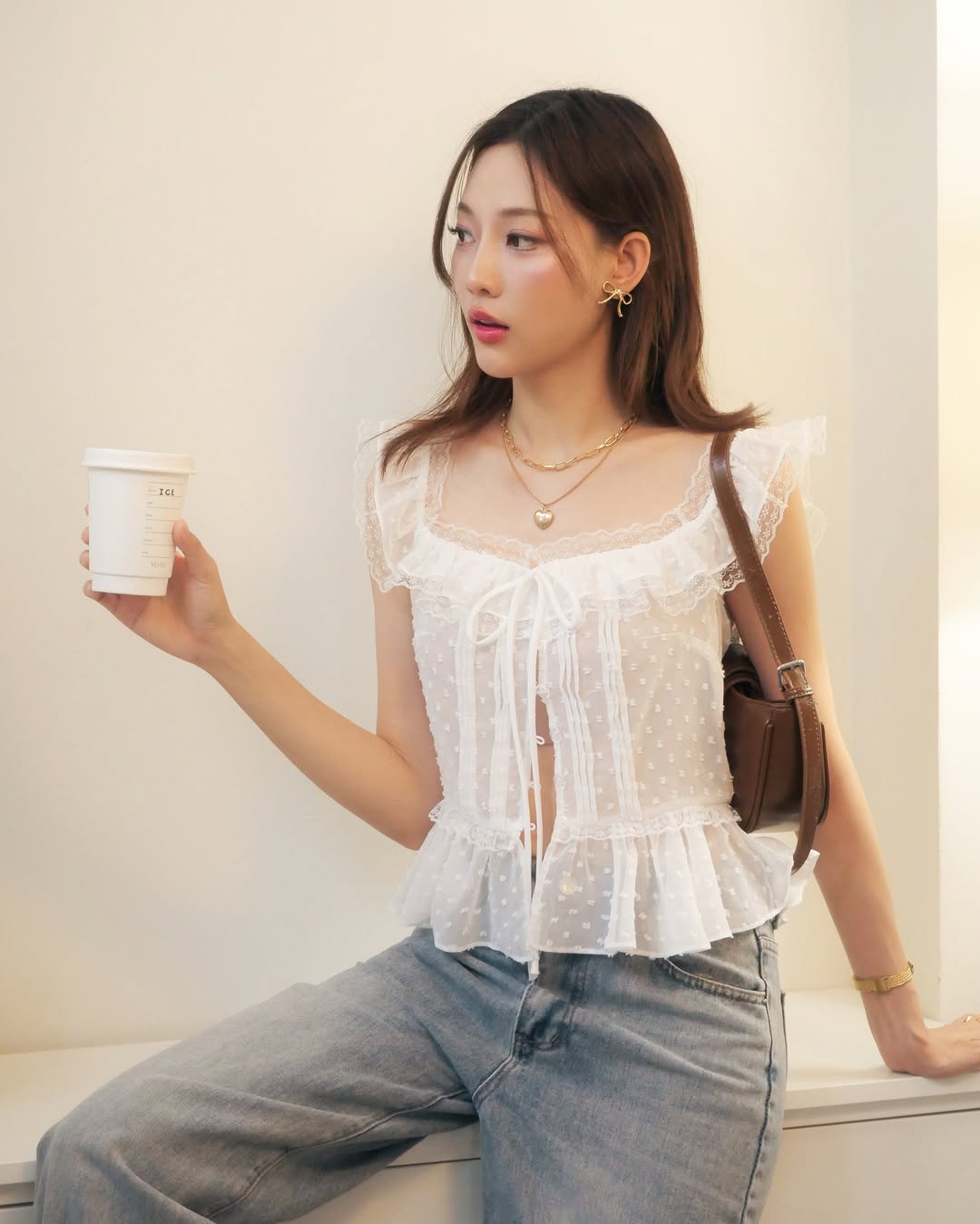 Luca 泰国设计师品牌甜美小清新透视蕾丝荷叶边仙女吊带背心上衣