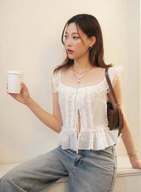 Luca 泰国设计师品牌甜美小清新透视蕾丝荷叶边仙女吊带背心上衣
