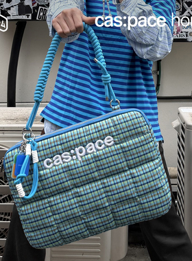 壳空间原创cas:pace蓝绿格纹电脑包适用苹果MacBook16寸笔记本内胆包电脑包