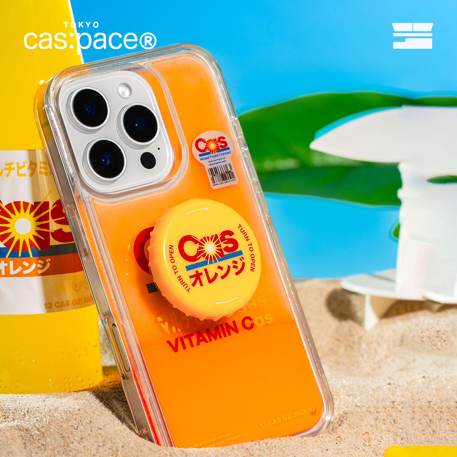 壳空间原创cas:橙汁手机气囊支架瓶盖设计适用苹果华为新款不撞款