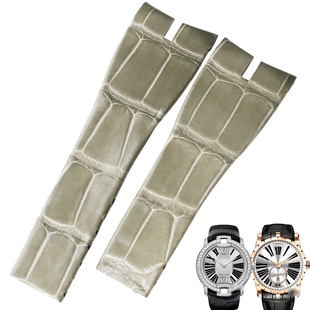 适用于罗杰杜彼 弧口真皮手表带 王者/名伶系列 男女鳄鱼皮手表带