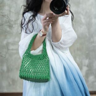 YIMIAN 上新纯色镂空森系可爱度假网兜百搭洋气手提包 夏季