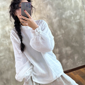 YIMIAN 9311 惊艳优雅别致文艺格调活泼感花边领苎麻双层衬衫