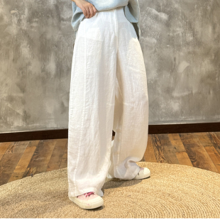 YIMIAN 2100 汉麻纯色极简风拼接垂感高腰显瘦松弛感宽松阔腿裤