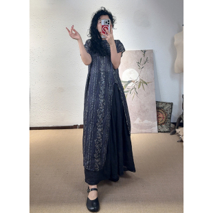 纯粹印花连衣裙 苎麻国风素雅气质绝美经典 YIMIAN 浅云霜韵