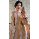 慵懒风复古田园风宽松印花连衣裙220322 法式 YIMIAN 浅云织梦