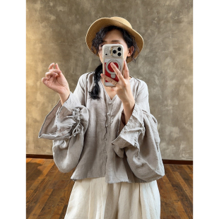 领灯笼袖 YIMIAN 大 一排扣汉麻上衣21302 森系文艺设计款