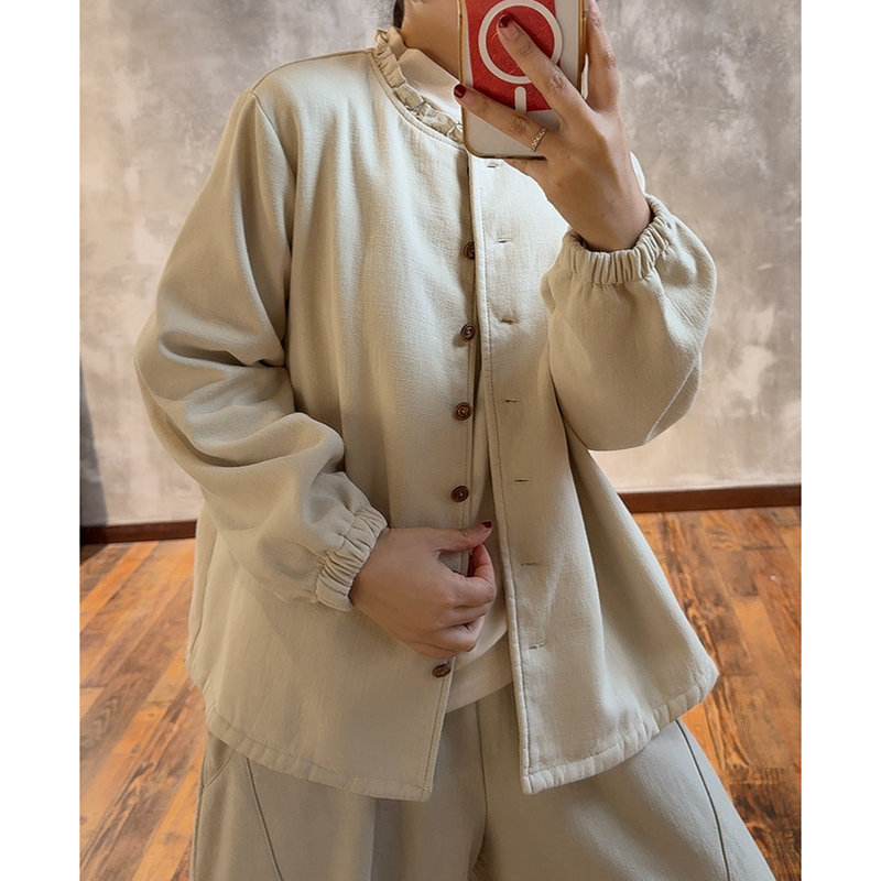 YIMIAN花边领文艺百搭加绒外套