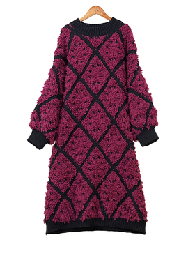 YIMIAN 氛围感温柔慵懒风优雅简约设计加厚拼色毛衣裙901209