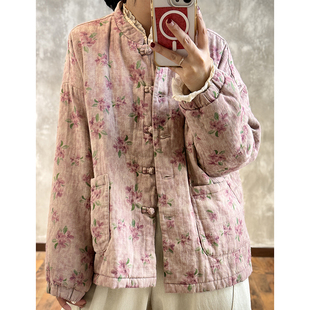 口小碎花开衫 YIMIAN 复古文艺松紧袖 中式 棉衣2625490 落花为信