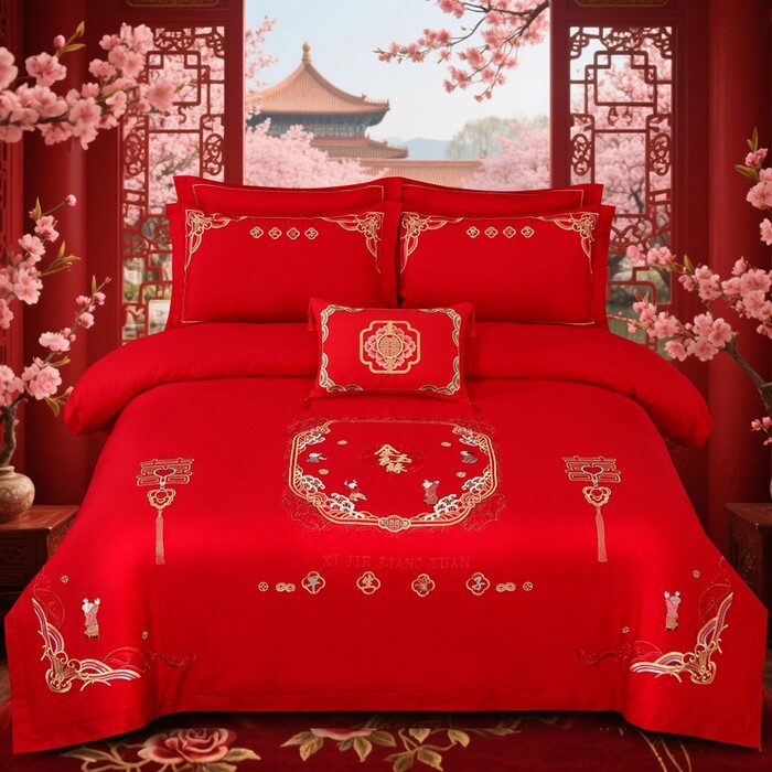 结婚用四件套100%纯棉4件套婚庆床品套件