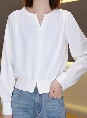 2026春季新款时尚轻奢百搭纯色T恤女休闲洋气显瘦长袖气质小衫女