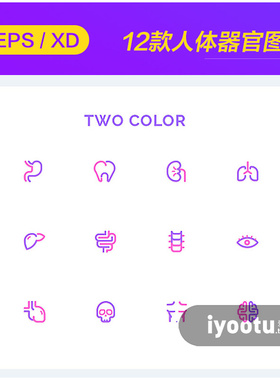 12个线性医学医疗人体器官五官简易扁平化矢量icon图标集#18998