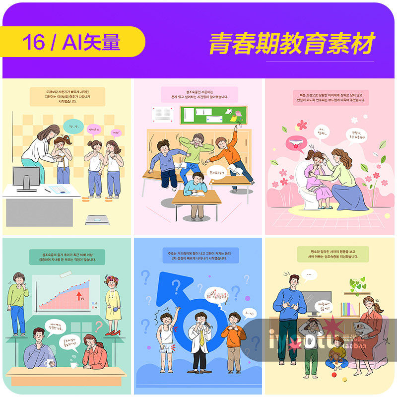 手绘卡通儿童青春期叛逆早熟教育插图海报ai矢量设计素材20120903