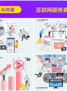 手绘卡通OTT互联网服务通信购物插图海报ai矢量设计素材i20102003