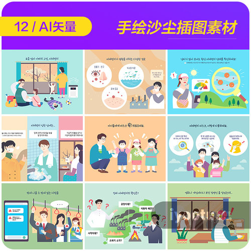 手绘沙尘暴风沙细菌空气污染插图海报ai矢量设计素材源文件930515