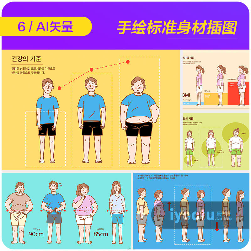 手绘卡通人物标准身材体重体型管理插图ai矢量设计素材i2281201