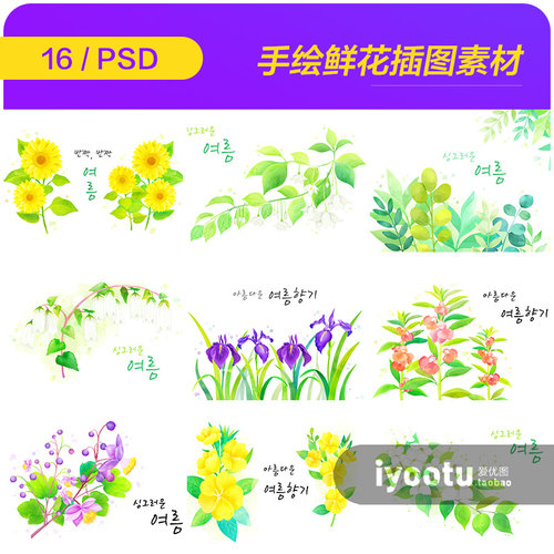手绘鲜花植物牵牛花向日葵水彩画插图海报背景psd设计素材971904