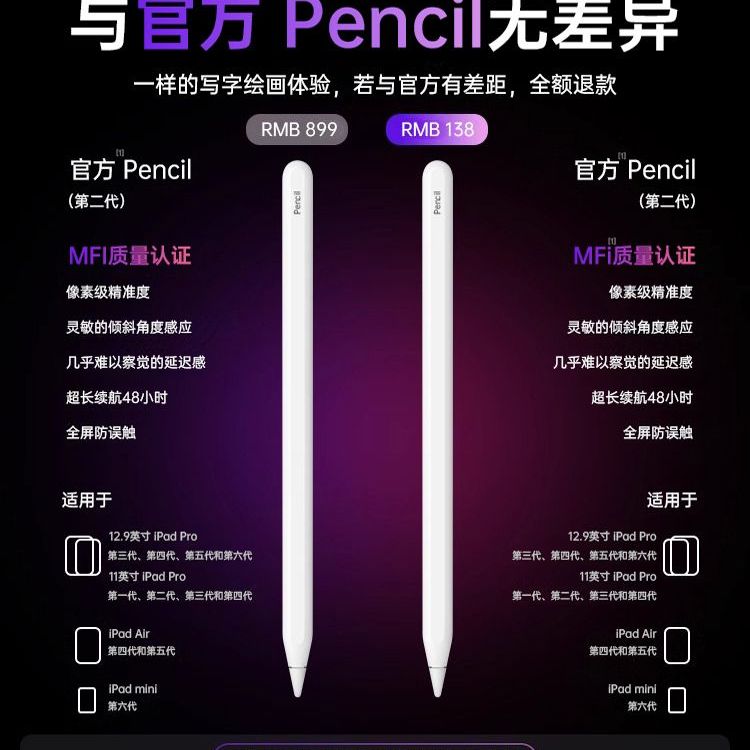 适用苹果apple pencil二代电容笔ipad触控apple pencilpro一代air