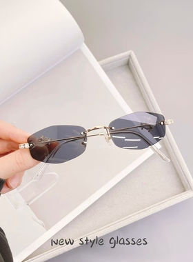 高级感无框多边形镶钻太阳眼女时尚Y2K渐进浅色墨镜防紫外线潮