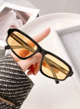 复古板材猫眼偏光太阳镜男女高级感运动墨镜夜视黄色骑行眼镜ins