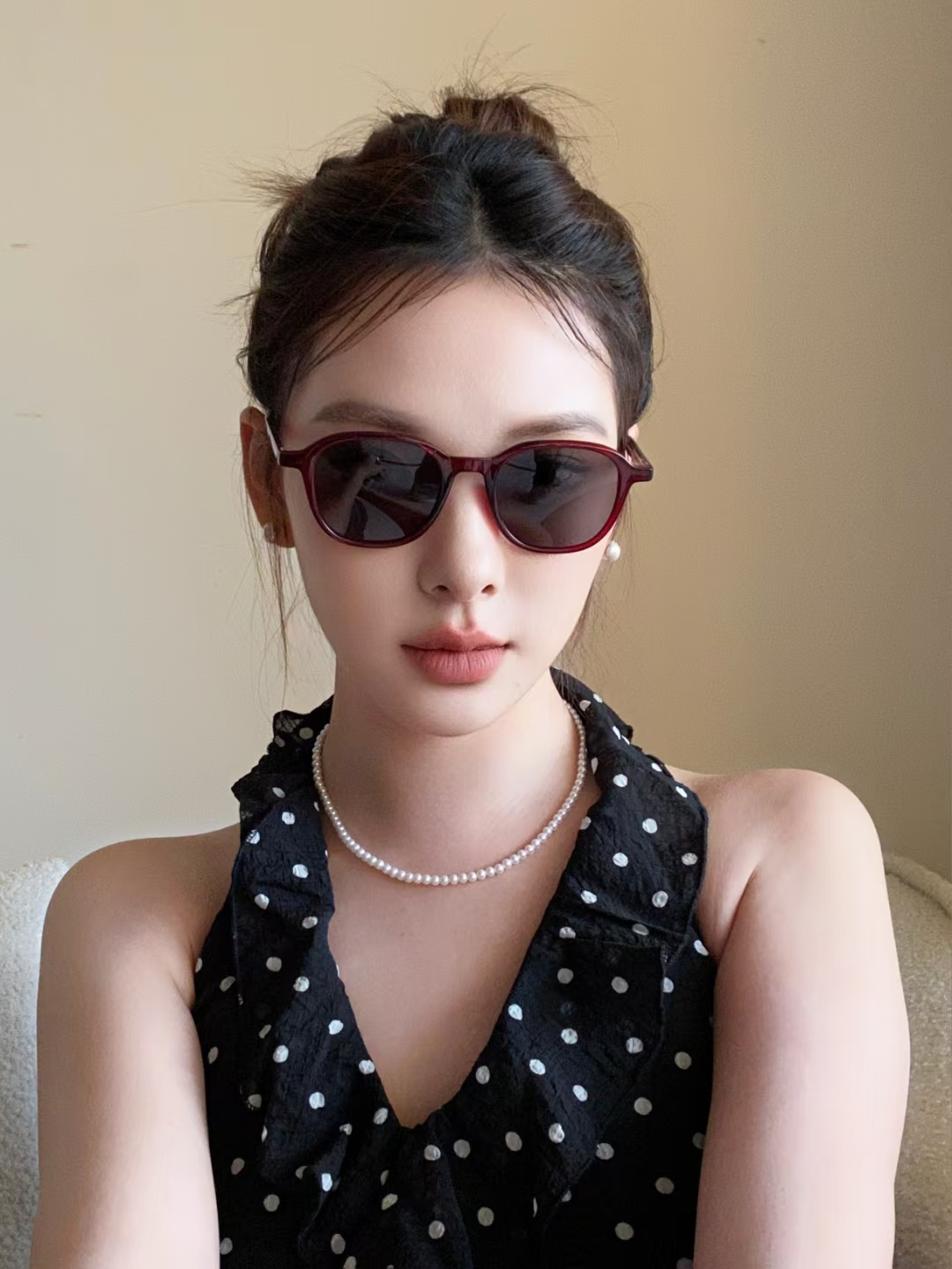 韩版复古酒红色圆框偏光太阳镜男女潮酷墨镜个性百搭时尚防紫外线