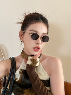 欧美复古金丝边椭圆墨镜女防紫外线近视太阳眼镜配度数小脸女开车
