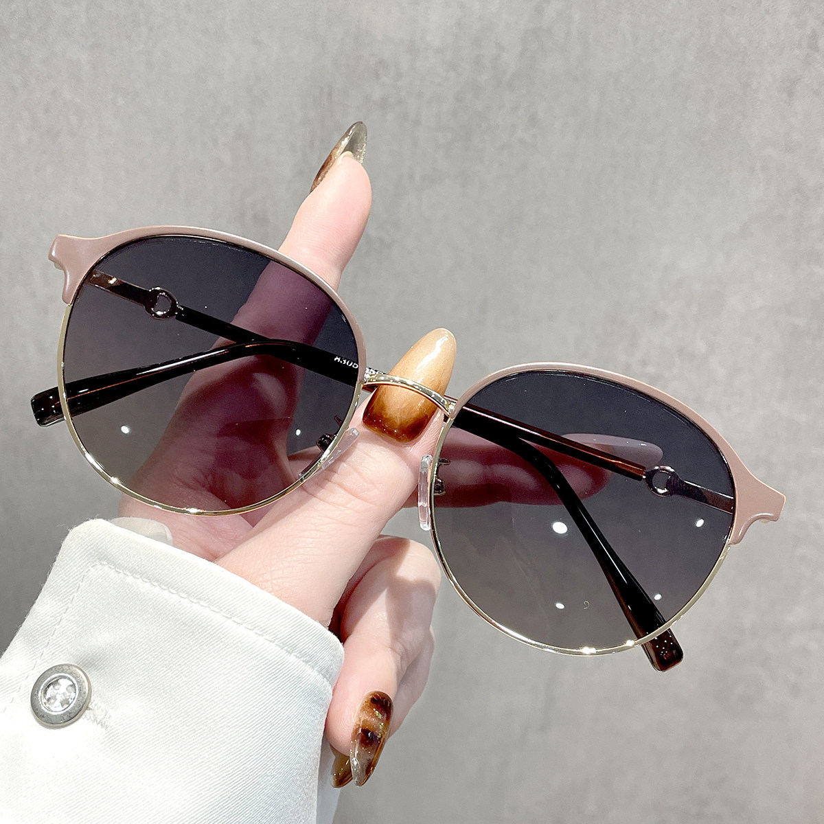 粉色金属圆半框偏光太阳眼镜女高级感2026新品近视墨镜防紫外线潮