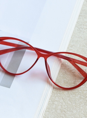红色复古猫眼TR90细框眼镜男女近视可配有度数素颜防蓝光平光镜架