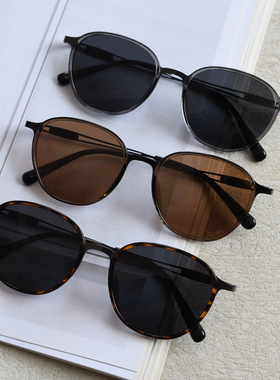 棕茶色金属猫眼偏光太阳眼镜男女高级感方圆脸个性墨镜防紫外线潮