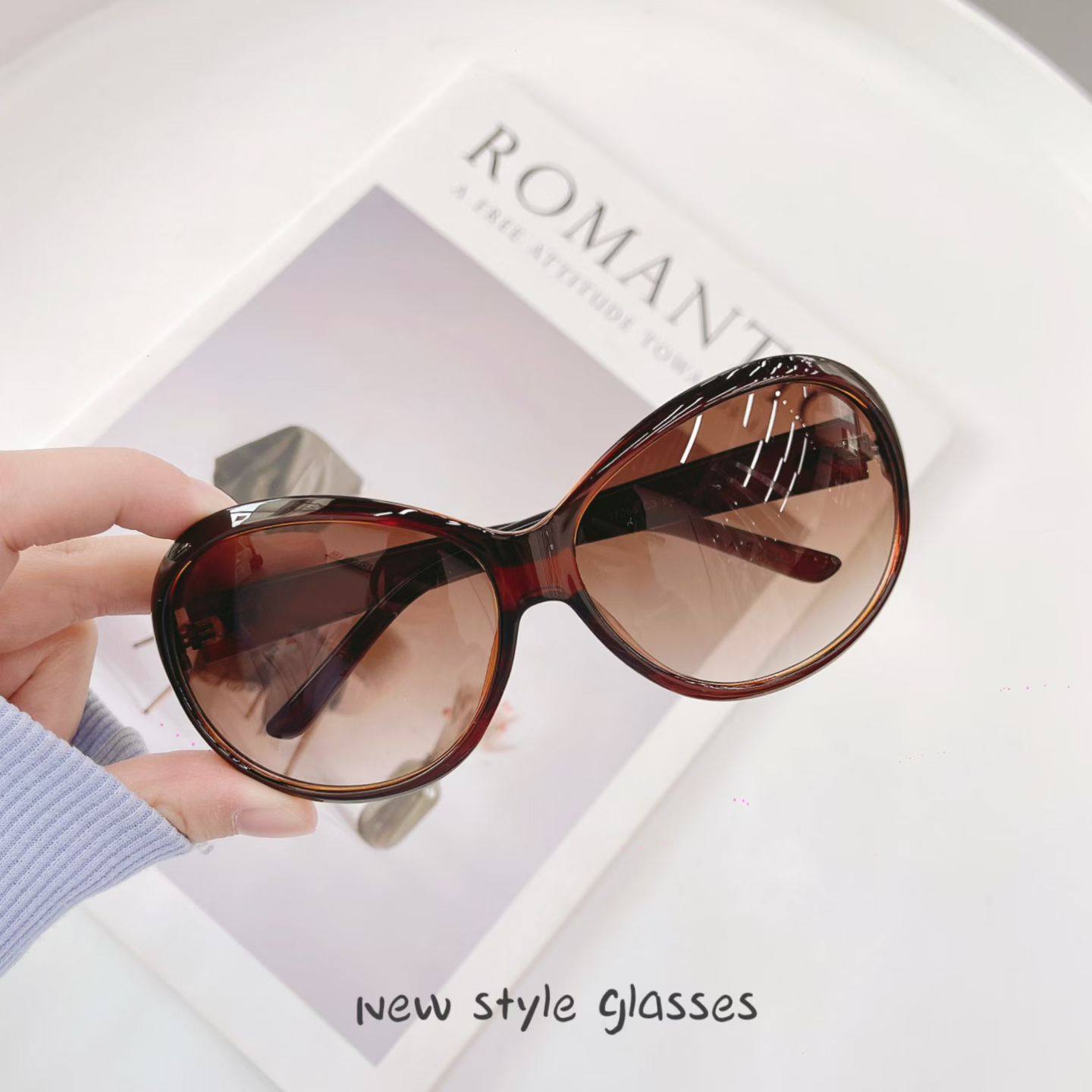 复古风大框蛤蟆茶色太阳眼镜男女显脸小遮阳防晒时髦墨镜防紫外线