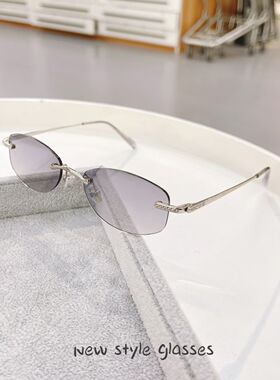 浅灰色无框金丝太阳眼镜男女高级感网红复古街拍墨镜防紫外线潮酷