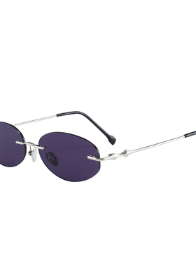紫色无框椭圆墨镜女时髦书呆子防紫外线星星镜腿太阳镜ins网红男