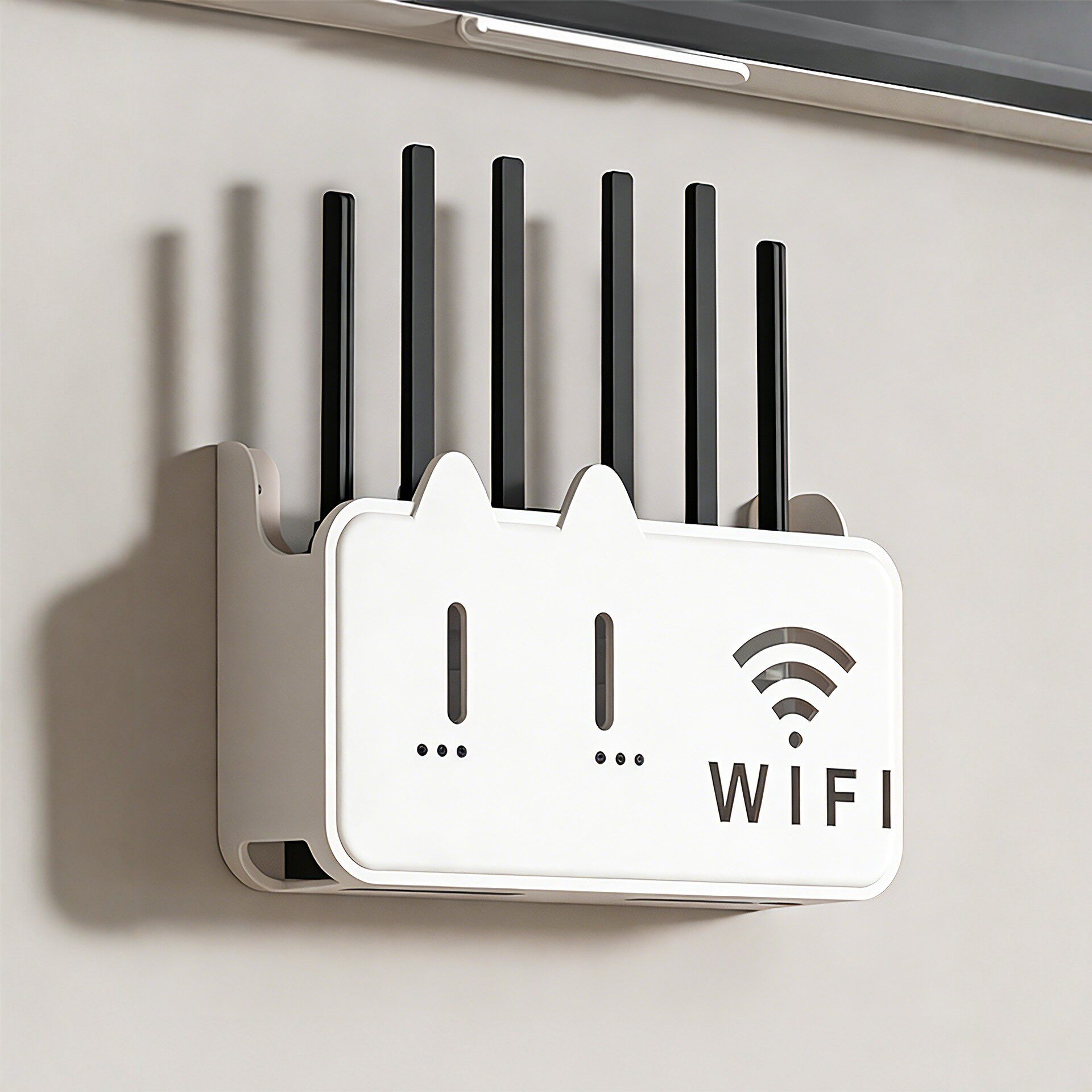 免打孔壁挂式多孔位大容量防尘路由器机顶盒收纳盒上墙固定插座