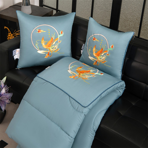 全棉中式刺绣抱枕被子两用