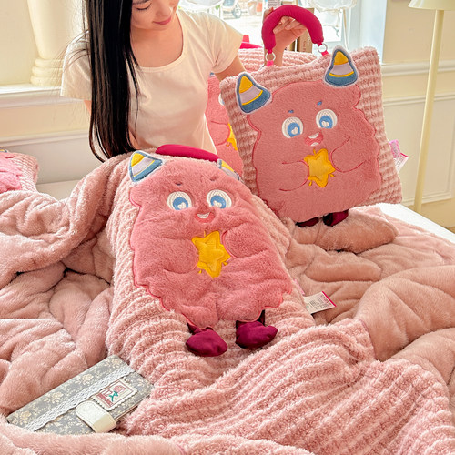 加厚绒抱枕被子两用二合一午睡被