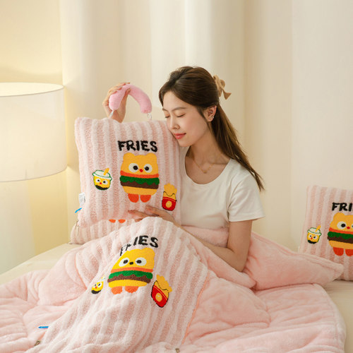 手拎卡通抱枕被子两用二合一毯子