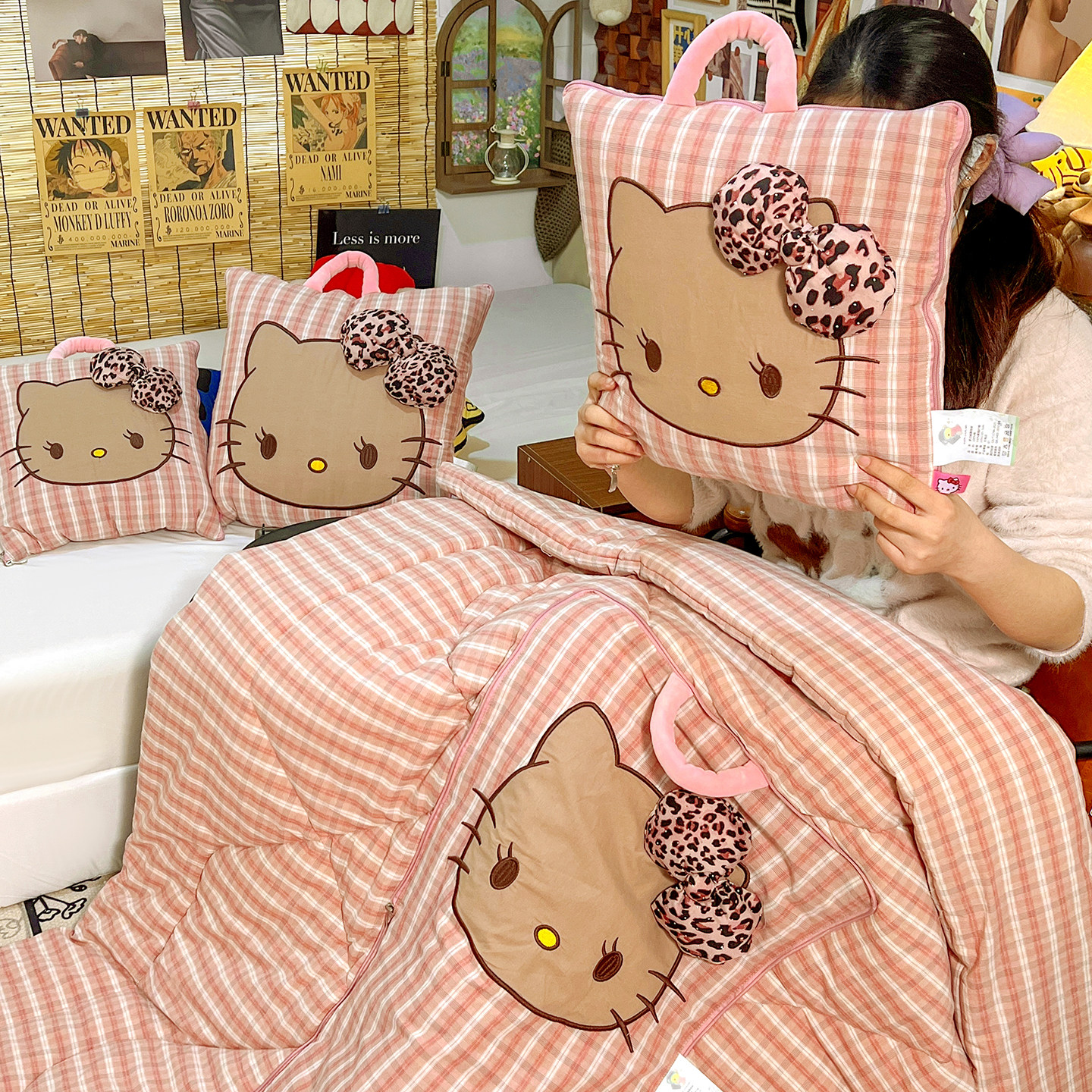 全棉hello kt猫抱枕被子两用卡通午睡空调被幼儿园学生宿舍纯棉毯