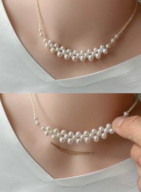 小艾手作天然珍珠多层遮疤项链